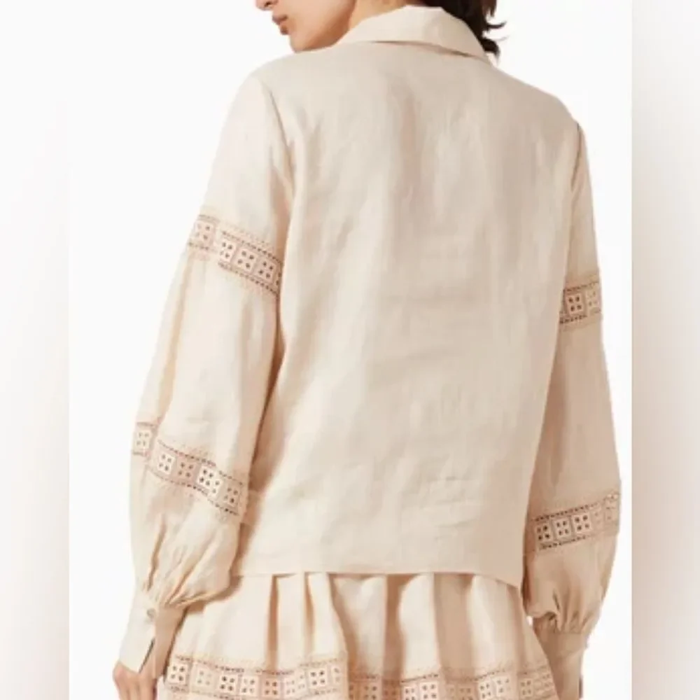 KEEPSAKE THE LABEL Carrie Trim Shirt in Linen NWT Size US 6